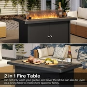 LAUSAINT HOME 43 Outdoor Fire Pit Table , 55,000 BTU Patio Propane Fire Pit with Wood Grain Tabletop & Wind Guard, Black
