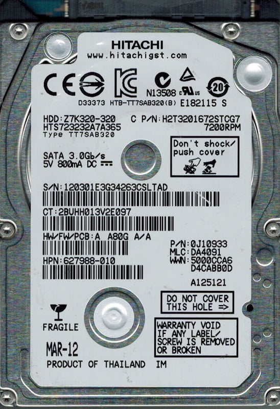 HGST HTS725050A7E630 P/N: 0J32835 MLC: DA5337 500GB China