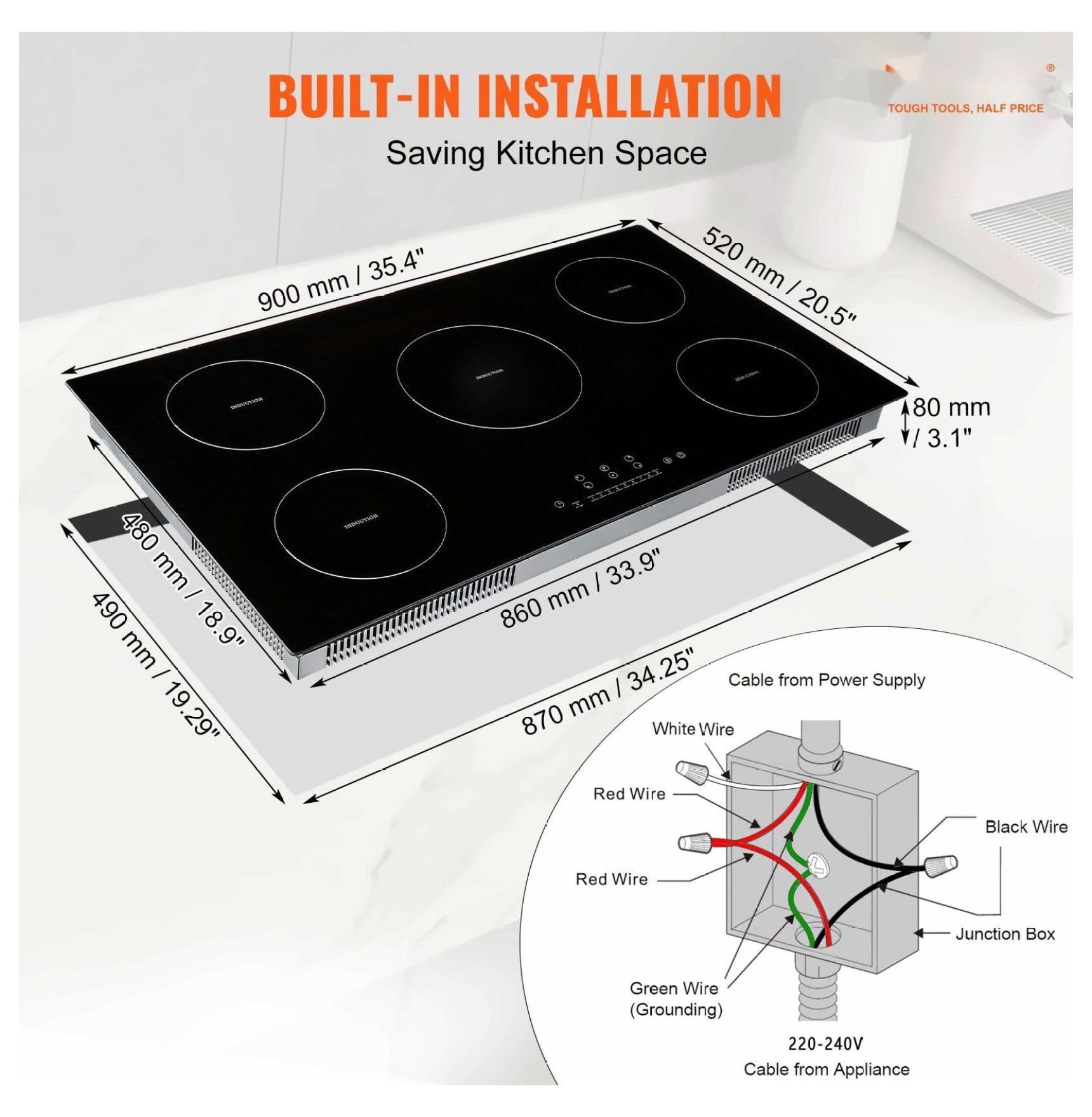 Electric Cooktop 36 Inch, 5 Burners Induction Stove Top 9200W, Built-in Magnetic Cooktop with Touch Control, Timer, Child Lock & Overheat Protection