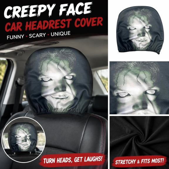 Car Headrest Covers, Soft Polyester Fabric with Funny  Print, Stretchy Seat Headrest Protector for Auto Interior Decoration – 1 Pack