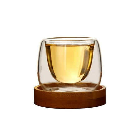 

80ML Double Clear Tea Cup with Tray Heat-resistant Small Glass Cups for Wine Coffee Tea