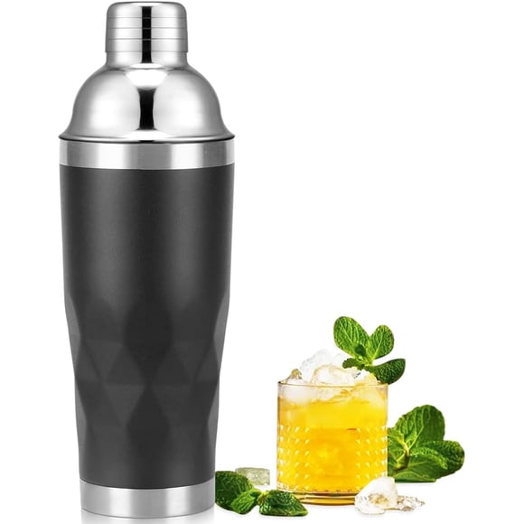 Shaker à Cocktail Isolé Noir - 20oz Double Paroi en Acier Inoxydable avec Filtre Intégré, Shaker Lesté Étanche pour Bar à Domicile, Ensemble Cadeau Bar Premium