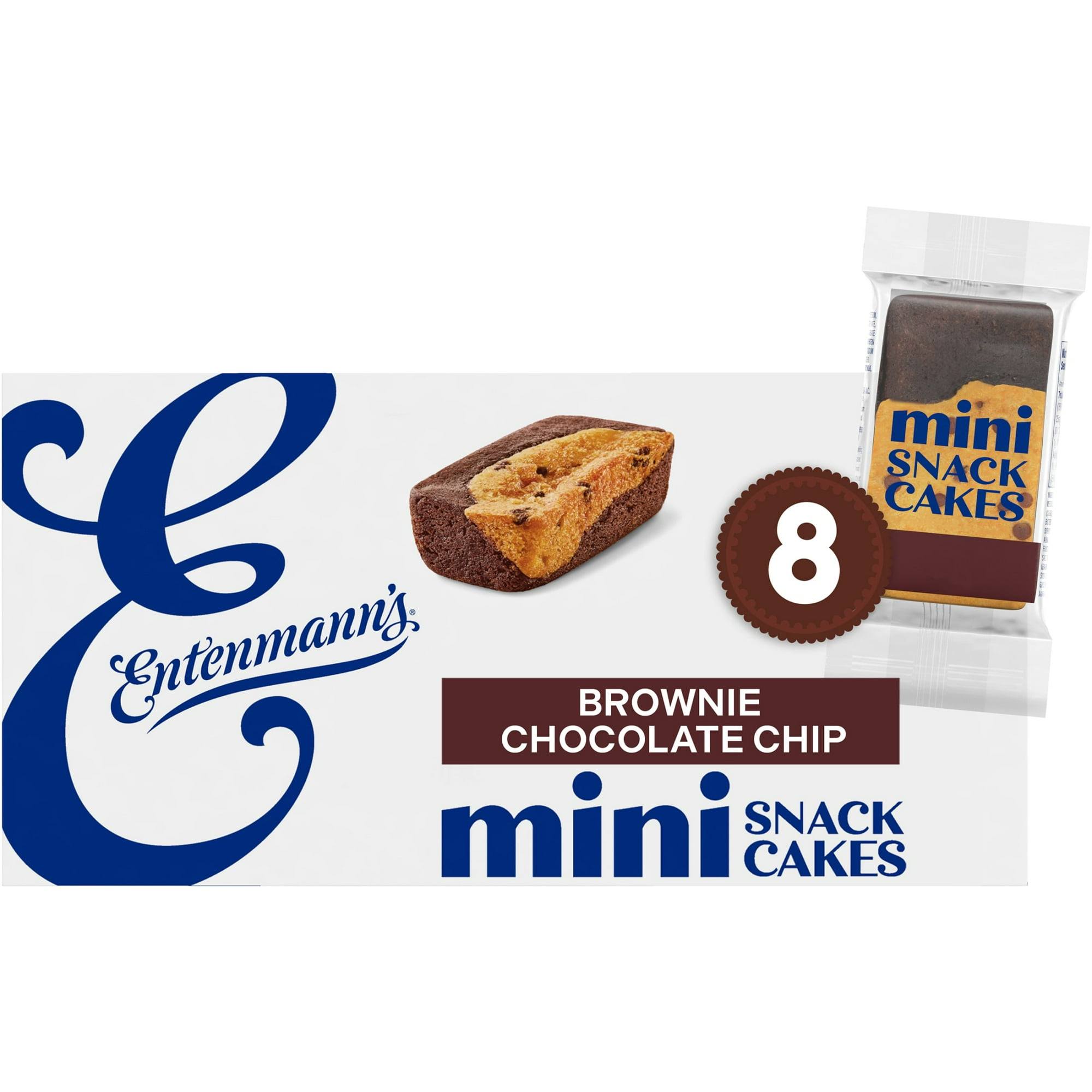 Entenmann's Brownie Chocolate Chip Snack Cakes, 8 packs, Mini Brownies, 14 oz Box