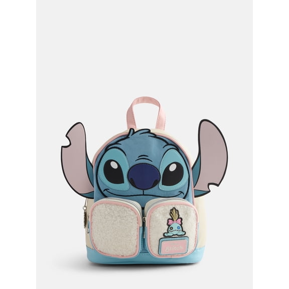 Disney Lilo and Stitch Women's Mini Backpack with 3D Ears, Light Blue