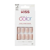 KISS Salon Color, Press On Nails, Landslide, Beige, Short Square, 28 Count