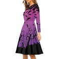 thumbnail image 2 of FKELYI Size L Halloween Women Dresses Breathable Purple Bats Swing Skater Midi Dress Long Sleeve Durable Round Neck Twirl Swing Dresses, 2 of 4