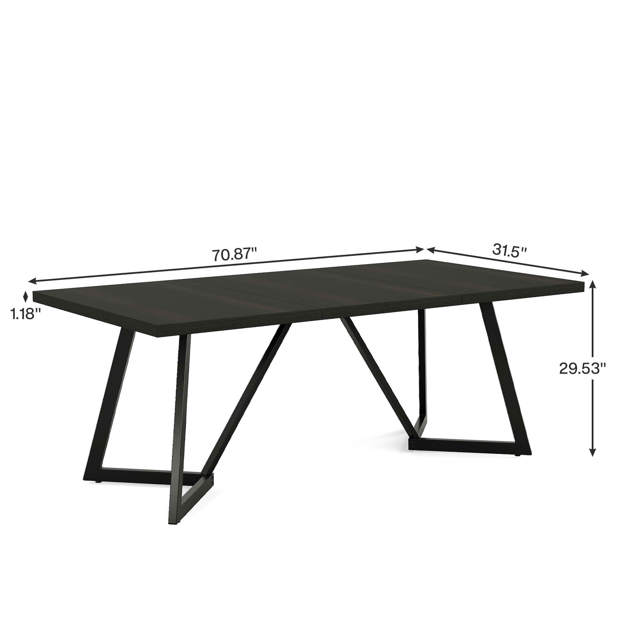 MAYEERTY 70.8 Inch Black Brown Wood Grain Dining Table, MDF Metal Leg Rectangular Table Seats 6-8 Home Café Office