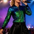 thumbnail image 6 of Purcolt Womens Carnival Sparkly Sequins Bomber Jacket Lightweight Glitter Shiny Crop Topcoat Casual Open Front Zipper Streetwear Jackets for Festival Party, 6 of 9