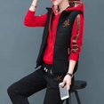 thumbnail image 3 of Women's 3 Piece Outfit Set Vest Hoodie And Long Pants With Letter Print Long Sleeve Hooded Sweatshirt Sleeveless Stand Collar Vest Elastic Waist Long Pants Autumn Winter Fleece, 3 of 6