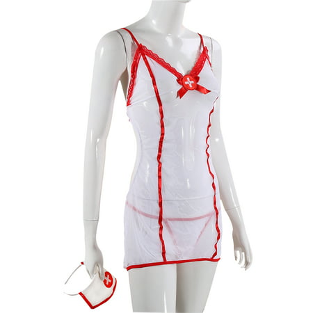 Women's Sexy Temptation Backless Nurse Uniform Cosplay Costume Lingerie Dress Set, Babydoll Lingerie G-String Costume, hot dress