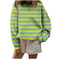 thumbnail image 3 of BiZtdJrK Women Oversized Striped Color Block Long Sleeve Crew Neck Sweatshirt Lightweight Casual Fall Pullover Tops Green XXL, 3 of 6