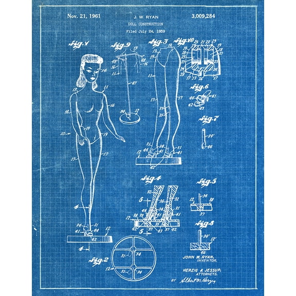 Original Barbie Artwork Submitted In 1961 - Toys and Games - Patent Art Print