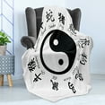 thumbnail image 4 of Yin Yang Soft Flannel Fleece Throw Blanket, Chinese Zodiac Signs with Calligraphy Names and Yin Yang Illustration, Cozy Plush for Indoor and Outdoor Use, 50" x 60", Black and White, by Ambesonne, 4 of 5
