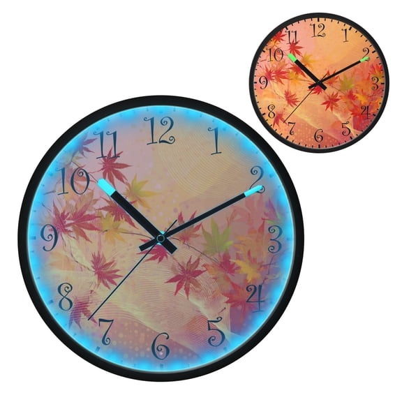 Voice Activated Clock with Glow Light 12 Inch Large Silent Wall Clock Battery Operated for Home Decor Red Maple Leaves in Autumn