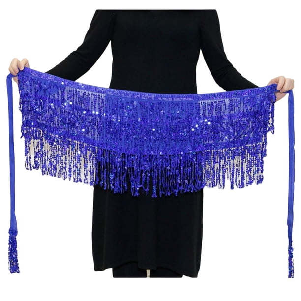 Guardurnaity a la cadera para danza del vientre a la moda, faldas con borlas, multicolor, hermosa lentejuela, diamantes de imitación brillantes, Prendas para la parte inferior del cuerpo Azul oscuro Guardurnaity AP012243-06
