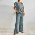 thumbnail image 4 of cfhntfmh Lounge Sets for Women Soft Ribbed Knit V Neck Short Sleeve Tunic Tops Loose Casual Straight Leg Pants Pajama Sets, 4 of 6