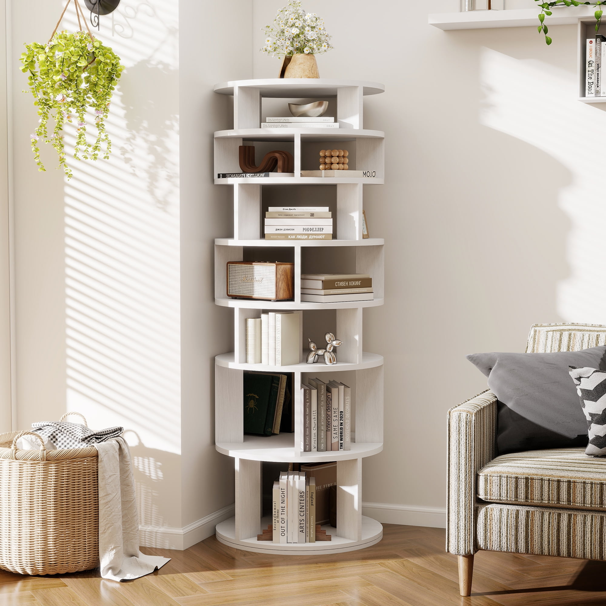 8 Tier Rotating Shoe Rack Tower, 32 Pair Shoe Organizer Shelf, White, 63.3" x 23.6" x 23.6"