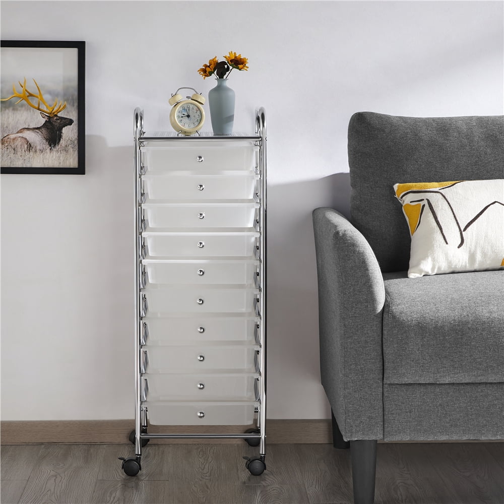 Renwick 10 Drawer Rolling Storage Cart Home Office Organizer Cart with Wheels, White