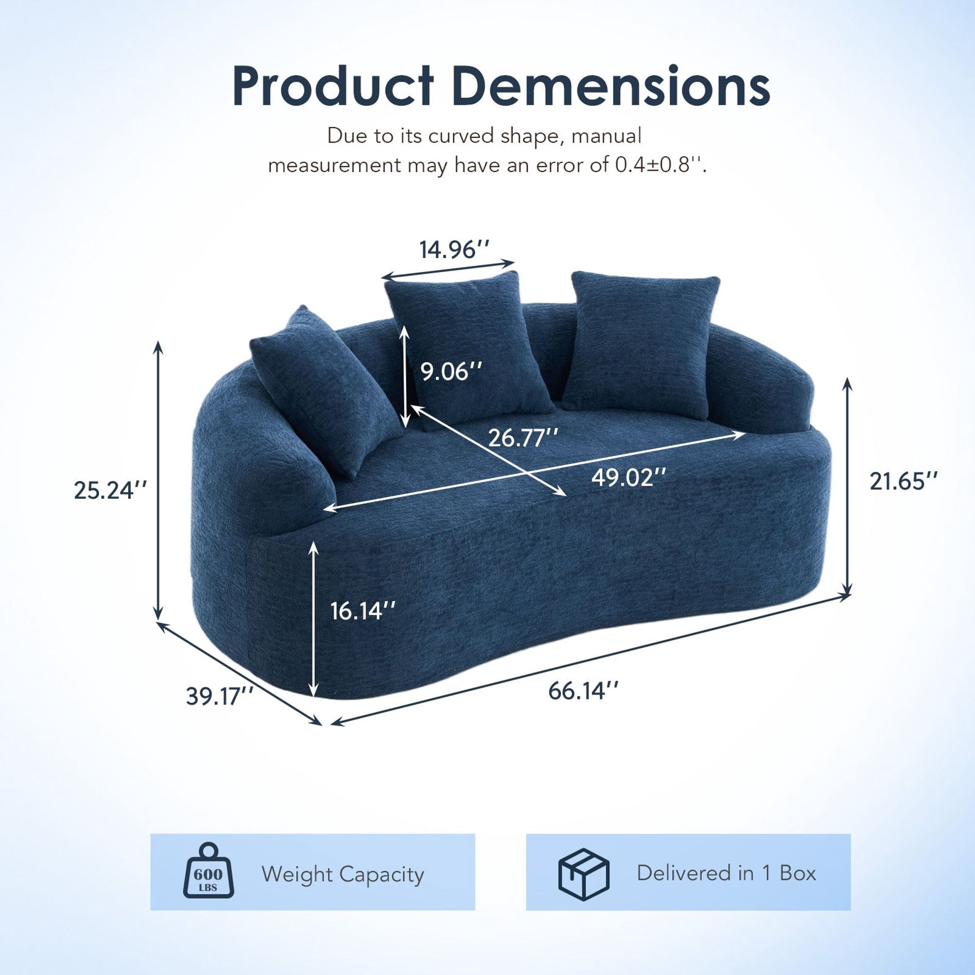 Sailvan Curved Loveseat No-Assembly Chenille Sofa for Small Spaces