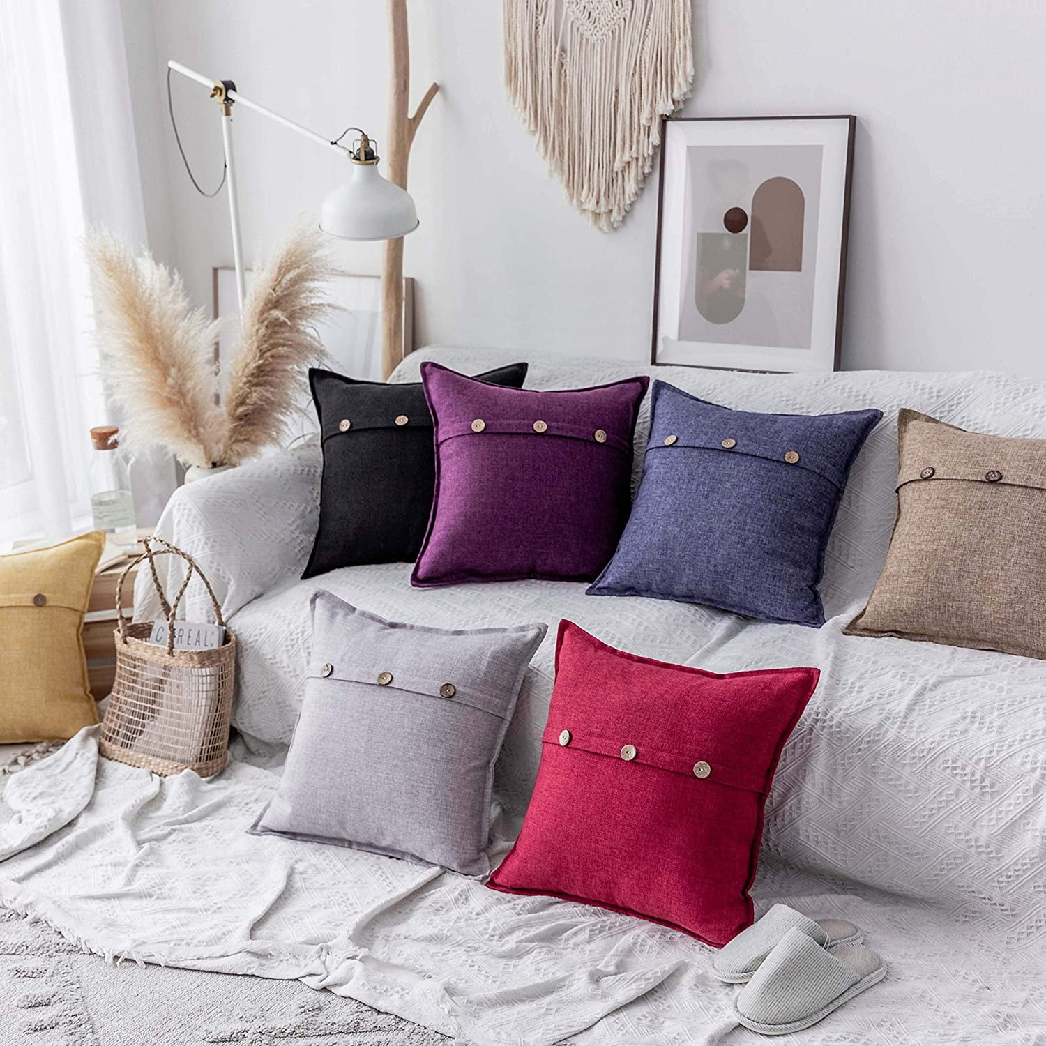 Cpdd Lumbar Pillows Decorative Throw Pillows Linen Pillow Covers 12x20 Three Buttons Rectangular Cushion Cover 12 X 20 Inch 30x50 Cm 2 Pack Burgu