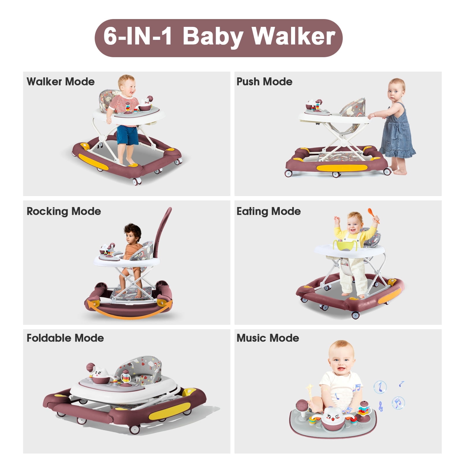 LuoLuo Baby Walker, Music and Lights Toddler Jumper, Foldable Baby Walkers for Boys Girls Babies 6-36 Months,Red