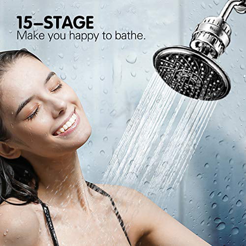 High Output Shower Water Filter with Replaceable Filter Cartridges for Removing Chlorine Polished Chrome Watflow 15 Stage Shower Filter for Hard Water 