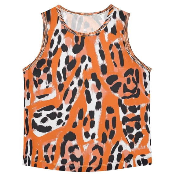 Boys Athletic Quick Dry Tank Tops Boys' Sleeveless T-Shirts Kids Running Vest Orange Leopard Print 3T