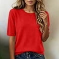 thumbnail image 2 of RUTAYY Women's T-Shirt Solid Color Crew Neck Knitted Shirt Elegant Lightweight Short Sleeve Summer Slim Fit Classic Seaside Tees, 2 of 4