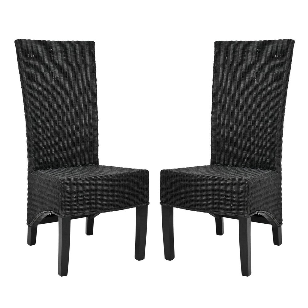 Safavieh Charlotte Wicker High Back Dining Side Chairs Black Set of