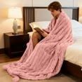 thumbnail image 4 of Fleece Throw Blanket, Super Soft 3D Ribbed Jacquard Bed Blanket for Couch, Lightweight Fuzzy Cozy All Season Use, Premium Silky Flannel Decorative Throw -Pink, 59x39.3 Inches, 4 of 5