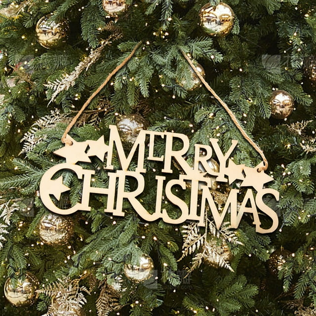 Xihbxyly Letrero de Feliz Navidad, Adorno Colgante de Madera, Diseño de Estrellas, Decoración para Árbol de Navidad, Ambiente Festivo, Cálido, Color Beige, 18 X 6,7 Cm.