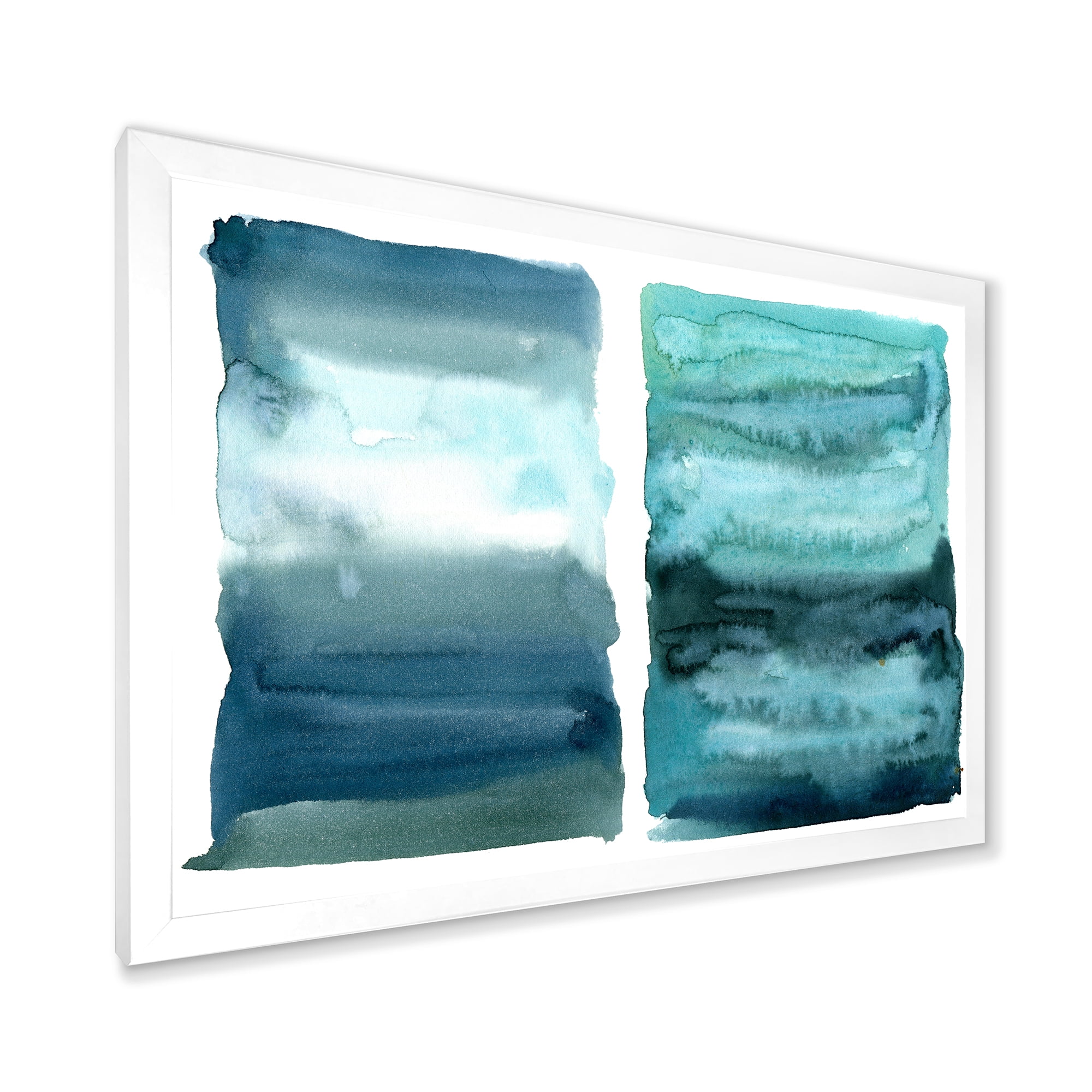 Designart 'Abstract Blue Ocean Aquatic Impression II' Modern Framed Art Print