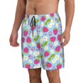 thumbnail image 2 of Adobk Strawberry And Flowers Print Men's Swim Trunks Hawaiian Bathing Suit Swimsuits Beach Shorts with Pockets-Small, 2 of 6