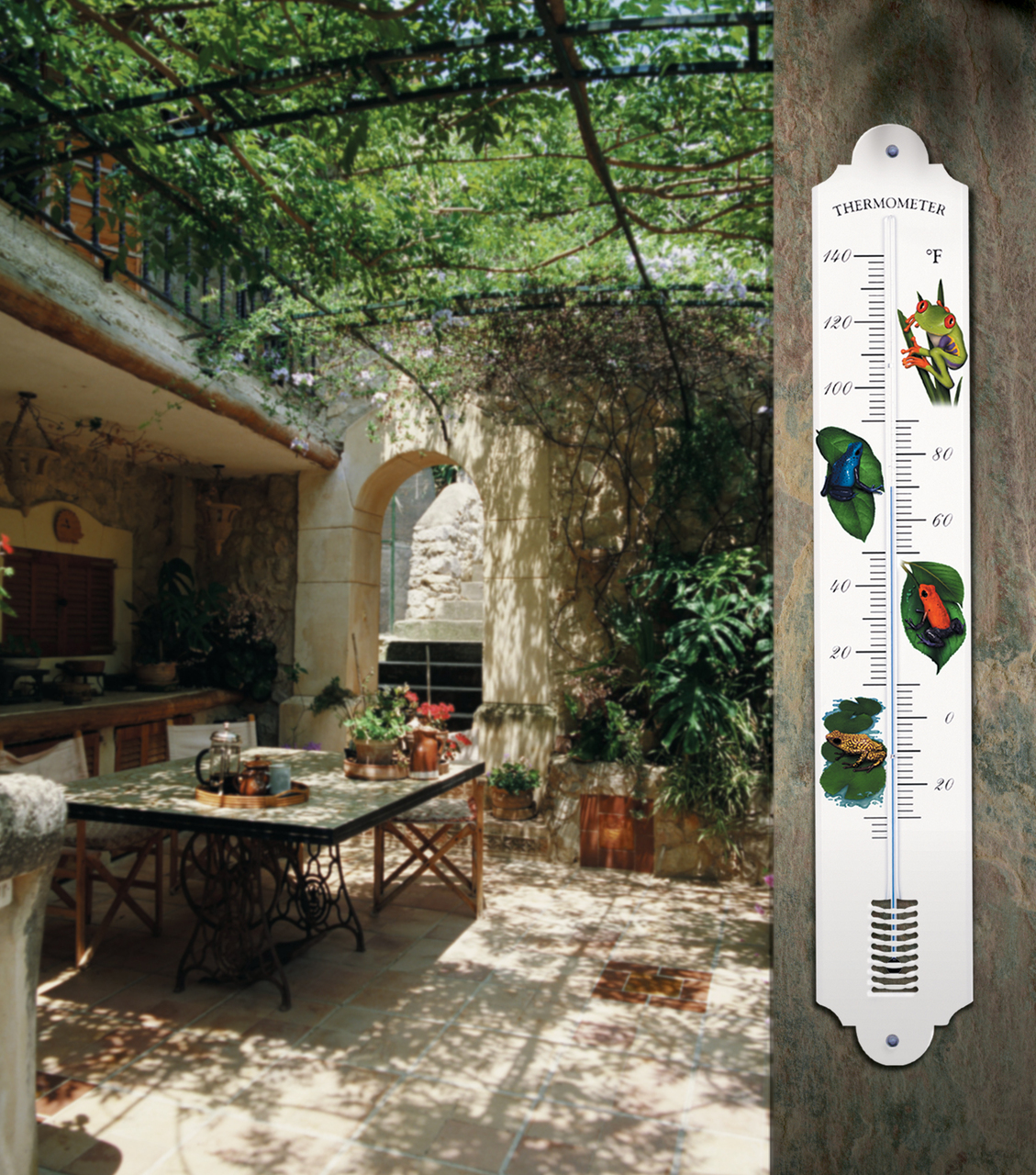 French Enamel Style Outdoor Thermometer Frogs