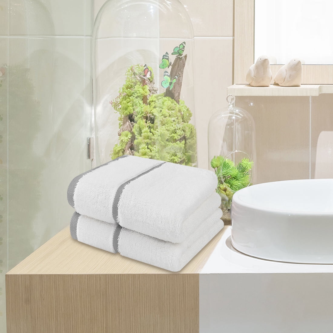 Unique Bargains 2-Pack Lightweight Cotton Hand Towels 16" x 30" Gray