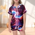thumbnail image 2 of Pyjamas pour Bébé Fille Shorts à Boutons Ensemble Imprimé Étoile Haut Mode Manches Courtes Col Rabattu Vêtements pour Adolescente Violet 6-7 Ans, 2 of 4