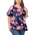 thumbnail image 1 of CHOK Women‘s Plus Size Cold Shoulder Tunic Top Summer Short Sleeve Blouse, 1 of 7