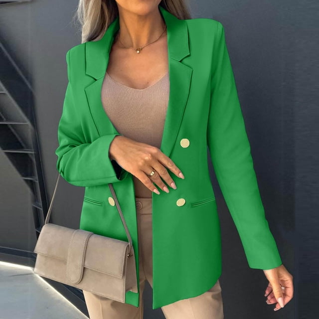 YUTK Women Coats Winter Plus Size,Women's Summer Fashion Solid Color Slim Long Sleeve Double Breasted Suit Small Jacket(Green,S)