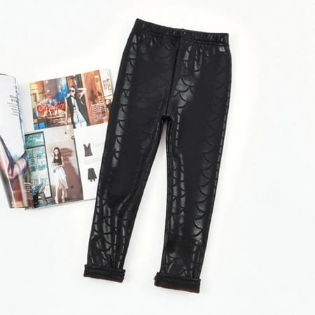 

SYNPOS 4-15Y Girls Winter Warm Pants Thick Fleece Lined Faux Leather Stretchy Teens Leggings