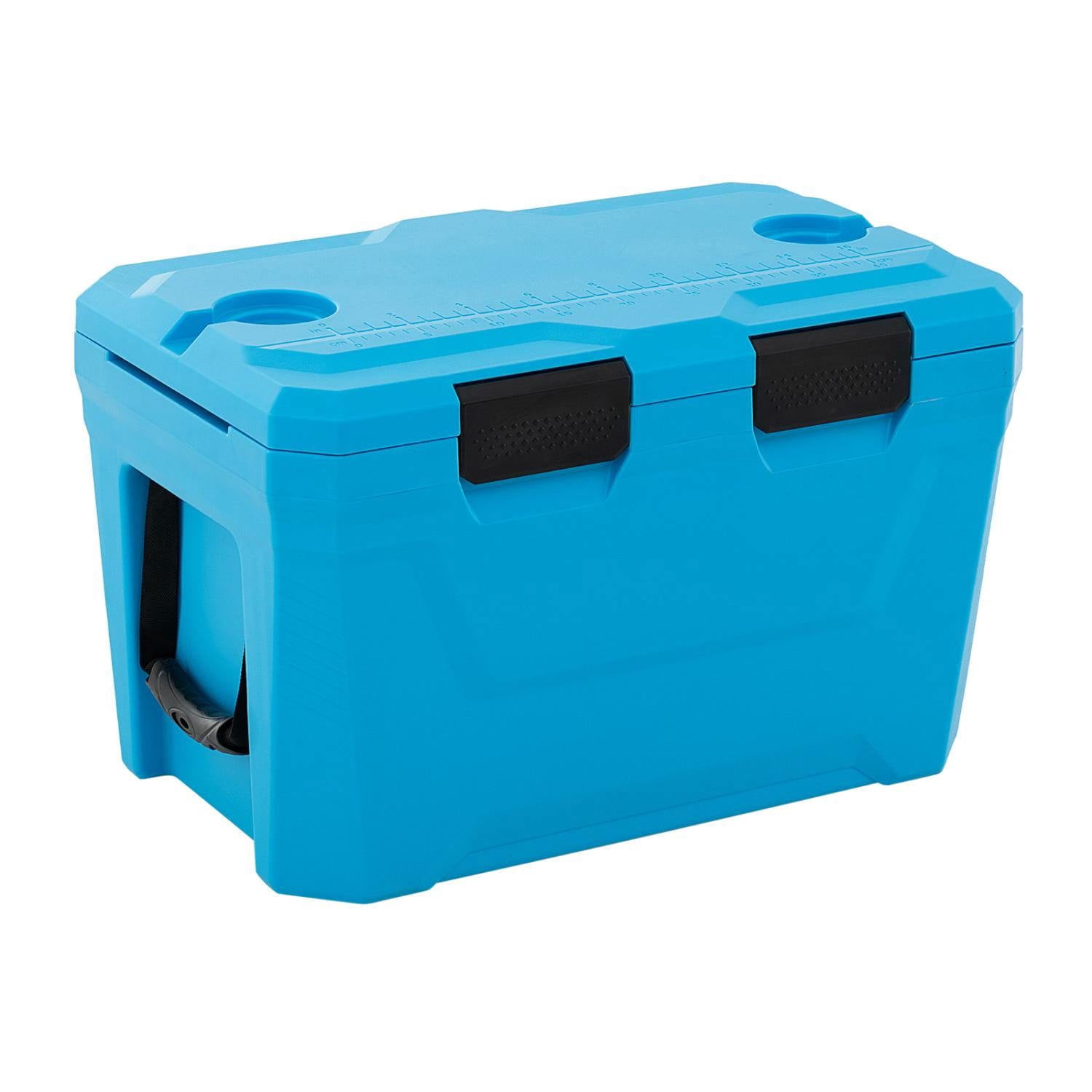 Resenkos Insulated Hard Shell Ice Chest Cooler with Cup Holders Bottle Opener and Drain Plug, Heavy Duty Outdoor Cooler for Camping and Fishing, Blue