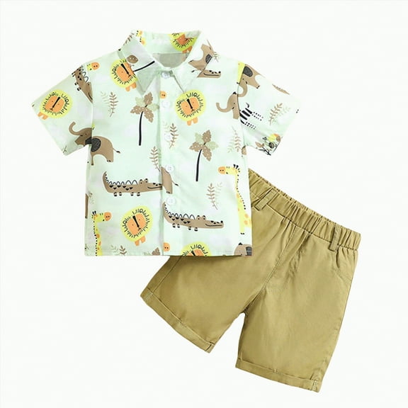 Toddler Boy Clothes Baby Boys Shorts Clothing Set Kids Spring Summer Cotton Cartoon Printed Short Sleeved Casual 6M 12M 18M 24M 3T 4T T Shirt Two Piece T-shirt with Elastic Waist Outfit 2PCS