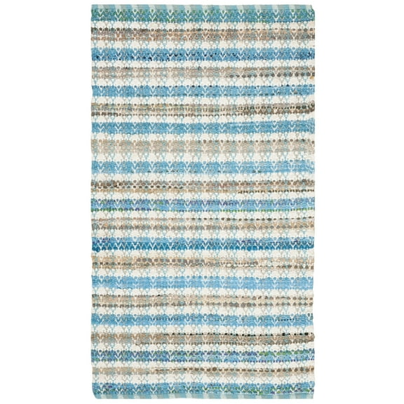 SAFAVIEH Montauk Candelario Striped Cotton Area Rug, Aqua/Multi, 3' x 5'