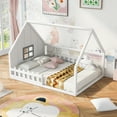 thumbnail image 2 of Aukfa Floor House Bed for Kids, Wood Full Bed Frame with Fence, White, 2 of 8