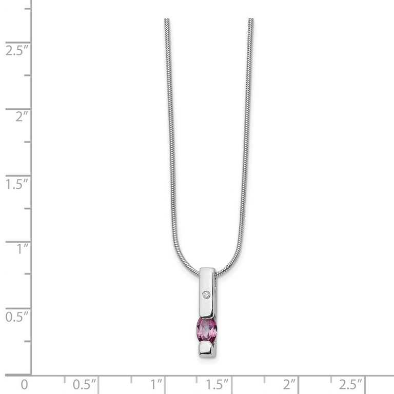 Sterling Silver White Ice .02ct. Diamond And Pink Tourmaline Vertical Bar Necklace Sterling Silver White Ice .02ct. Diamond And Pink Tourmaline Vertical Bar Necklace