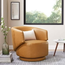 Modway Celestia Vegan Leather Fabric and Wood Swivel Chair in Tan