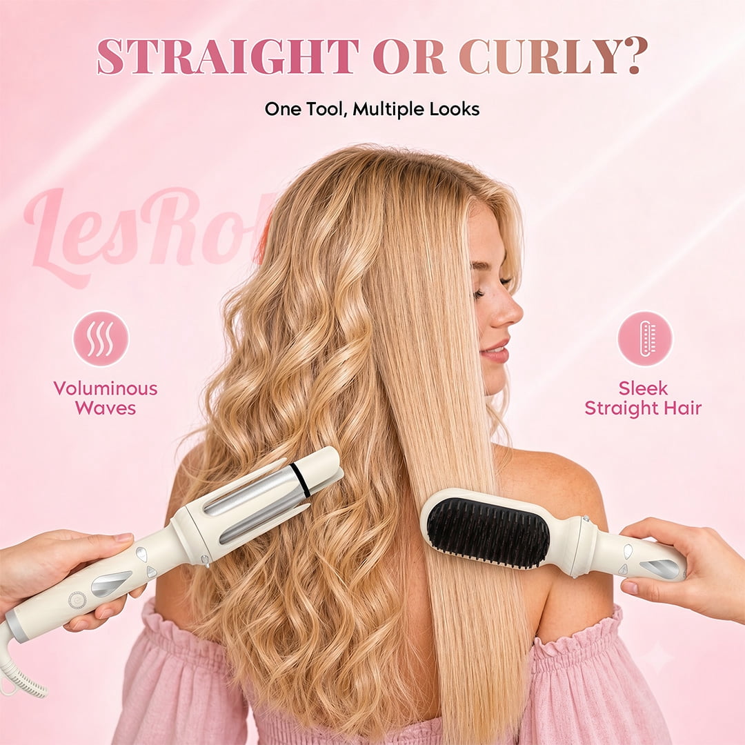 3-in-1 Curling Iron Set with 1” & 1.25” Curling Wands and Straightening Brush – Affordable Hair Styling Gift for Women
