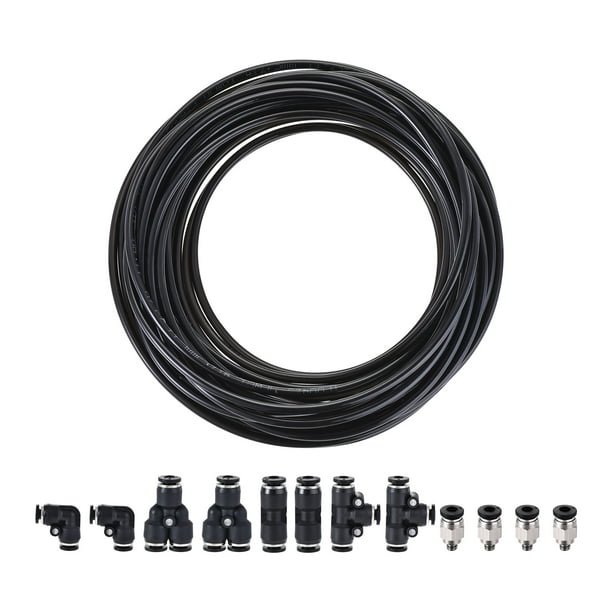 Kit de tubo de aire de PU de 4 mm OD Uxcell de 10 m negro con accesorios de conexión rápida