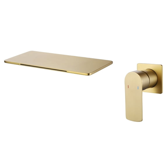 Solid Brass Handle Wall Mount Faucet Brass Basin Faucet, Brushed Gold Mounted Waterfall Bathroom Faucet