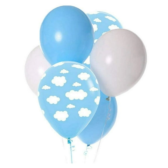 White Cloud 11" Latex Balloons 12 Count Sky Light Blue White Printed Baby Shower Birthday Party
