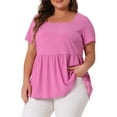 thumbnail image 2 of DARING DIVA Women's Plus T-Shirts Square Neck Peplum Short Sleeve Tops 3X Dark Pink, 2 of 6